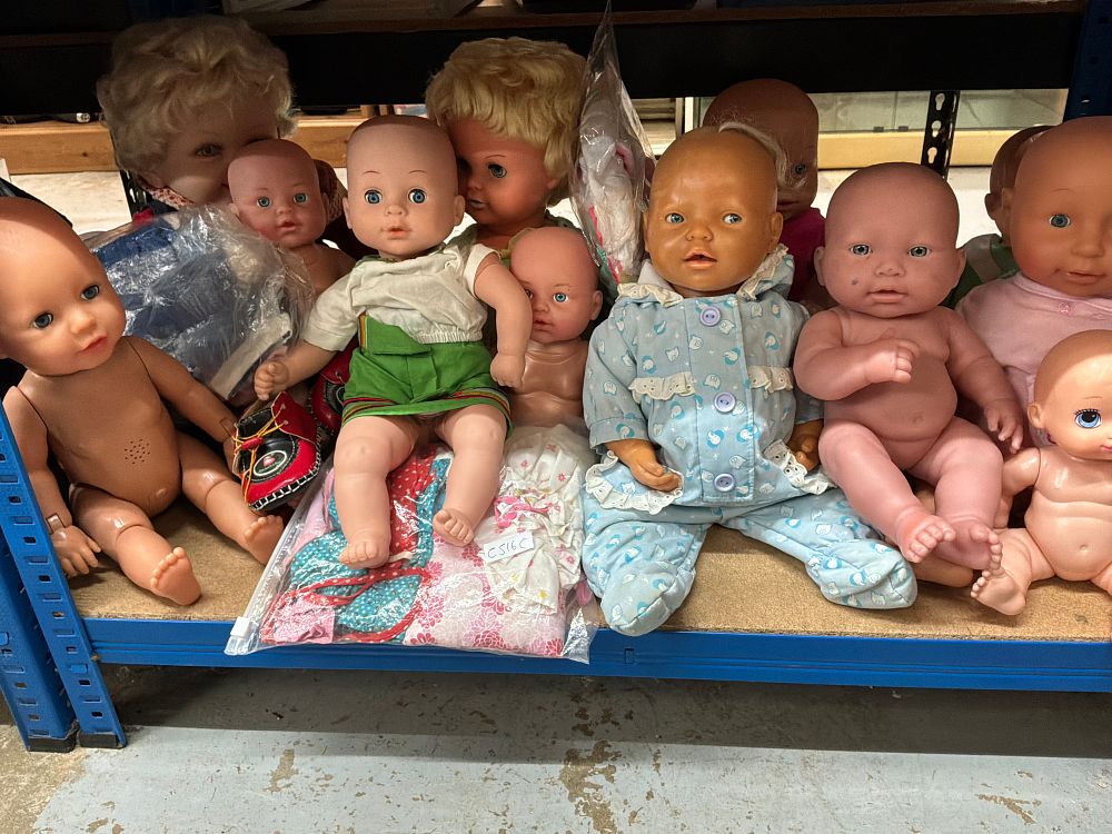 Lot 216: A Collection of Vinyl and Plastic Baby Dolls and Associated Clothing