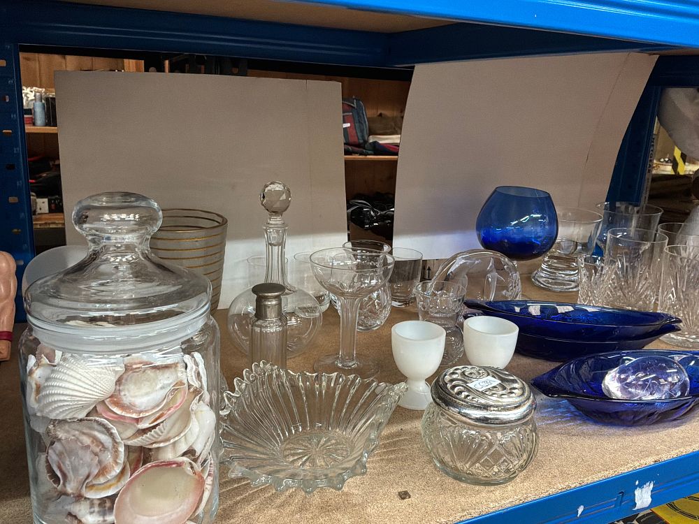 Lot 223: A Collection of Decorative Glassware Including Cobalt Blue Pressed Glass and Cut Crystal Examples