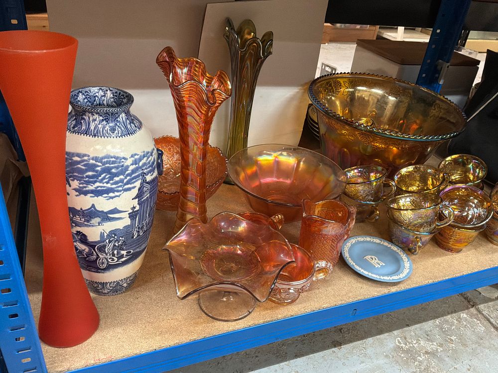 Lot 224: A Collection of Carnival Glass and Ceramics Including Cauldon and Berma Holland Examples
