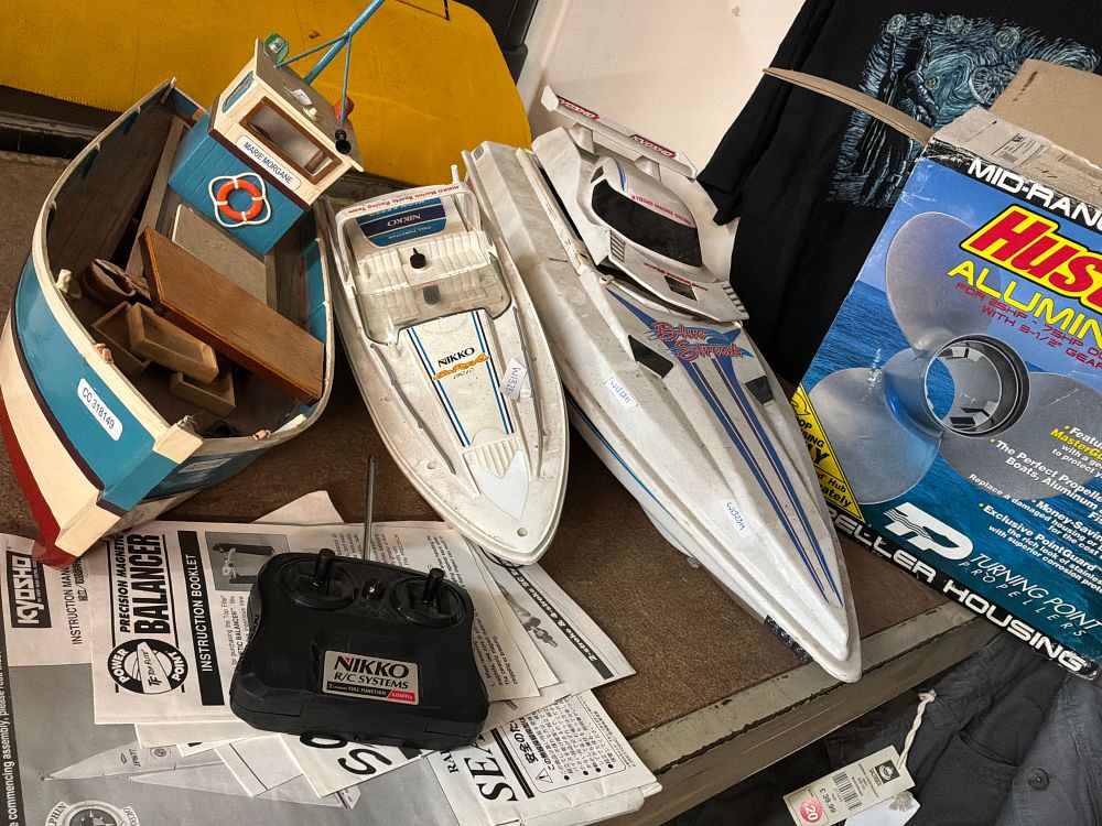 Lot 244: A Collection of Model and Radio Controlled Boats including Kyosho and Nikko Examples with Marine Hardware