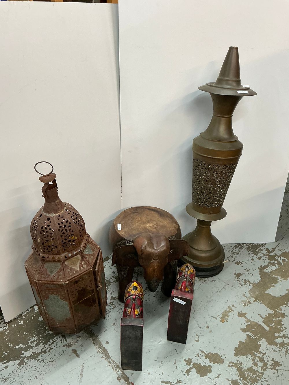 Lot 330: A Collection of South Asian and Middle Eastern style Metal and Wooden Decorative Objects