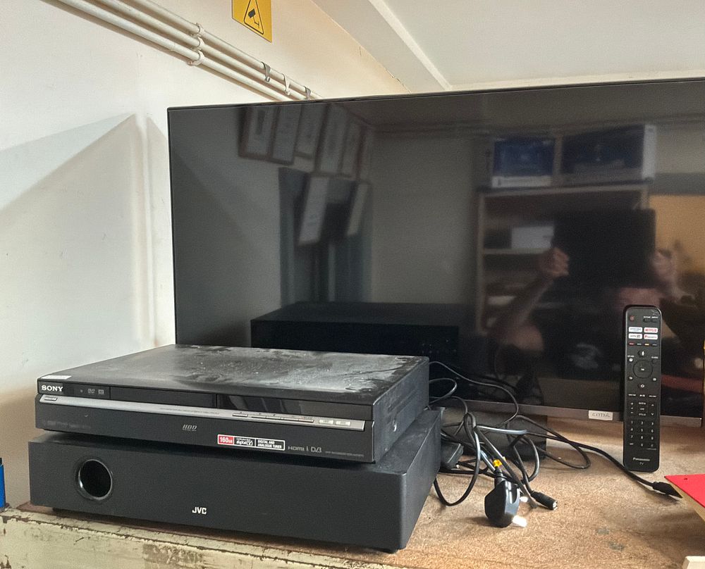 Lot 265: A Trio of Panasonic and Sony Home Media Electronic Components including a JVC Subwoofer