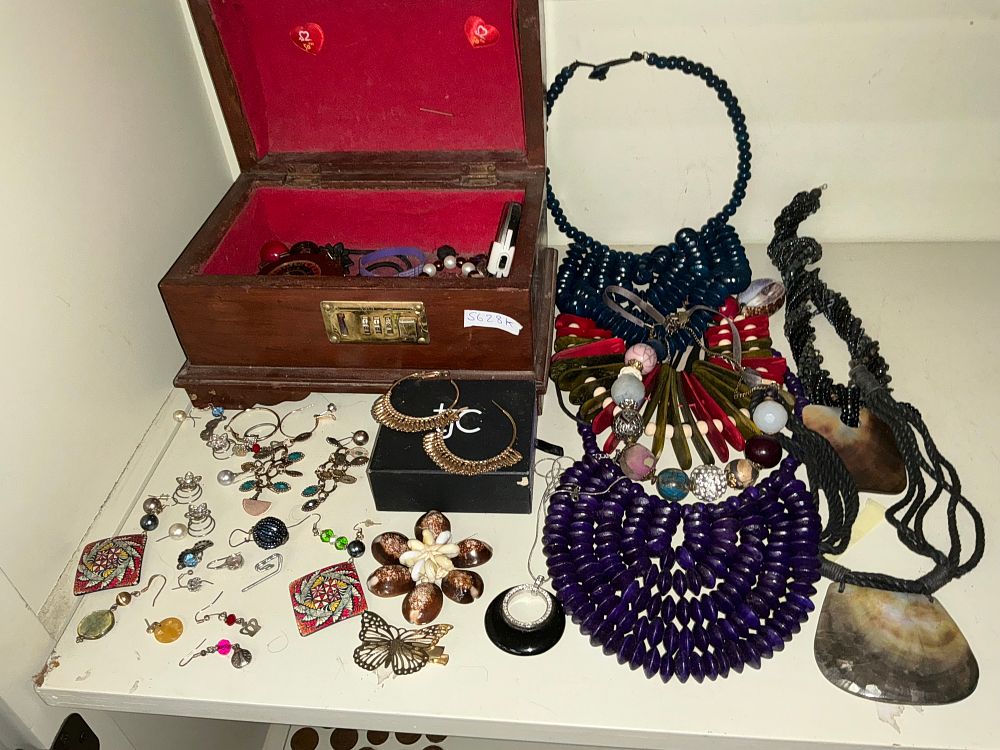 Lot 278: A Collection of Costume Jewellery and Accessories Including Wooden Bib Necklaces