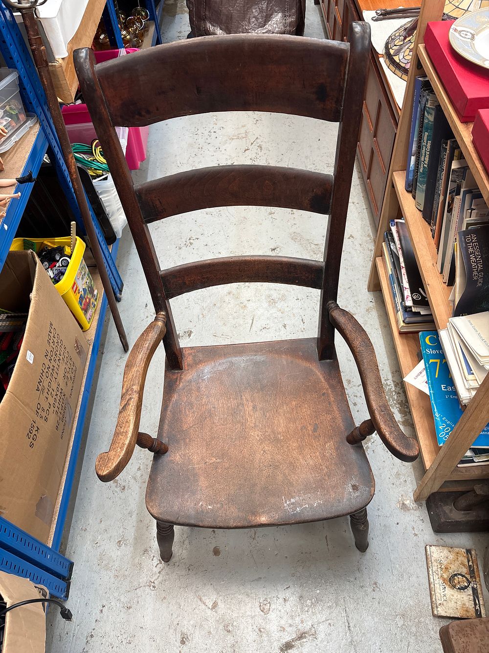 Lot 288: An Antique Provincial Elm and Mixed Hardwood Ladder Back Carver Armchair