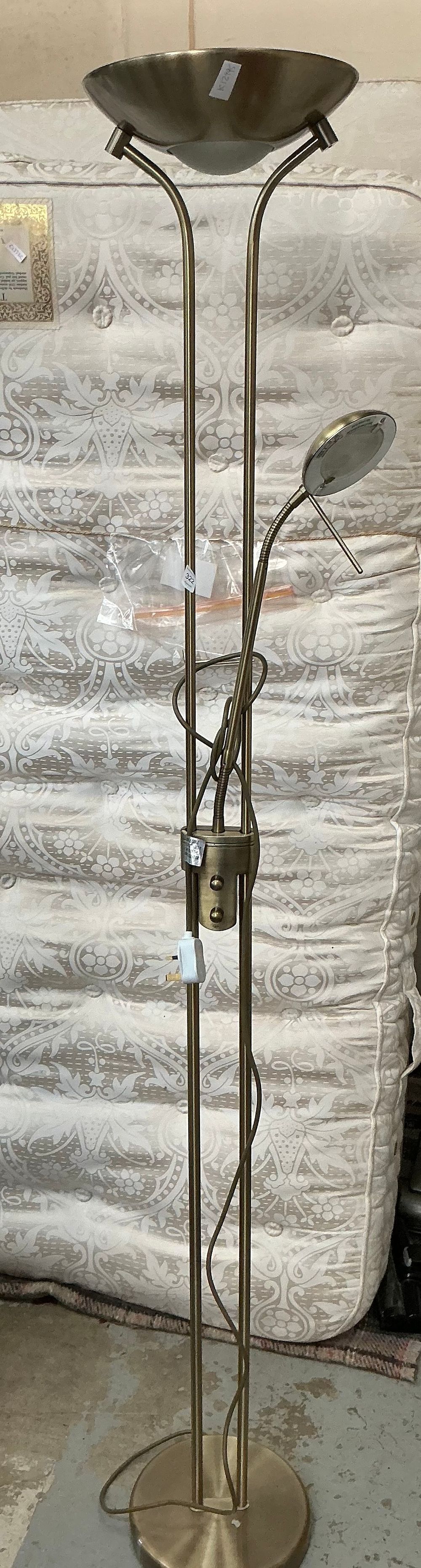 Lot 322: A Contemporary Antique Brass Effect Mother and Child Uplighter Floor Lamp