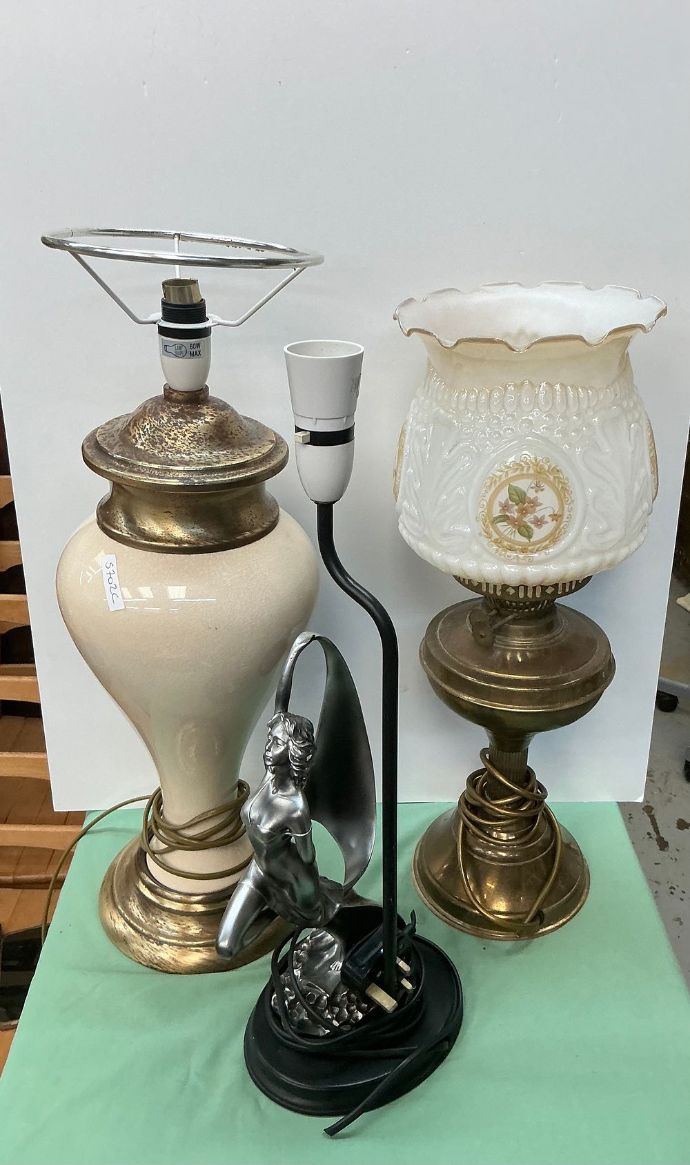 Lot 344: A Trio of Three Vintage and Antique style Table Lamps Including Ceramic and Brass Examples