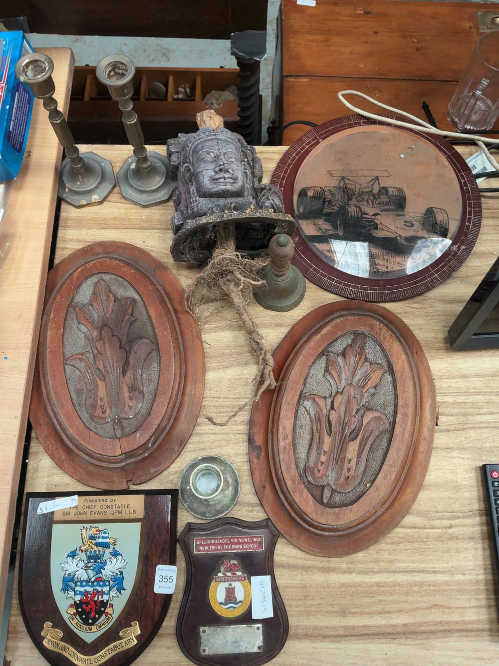 Lot 355: A Collection of Decorative Items and Ephemera Including Devon and Cornwall Constabulary and SAS Simonsberg Presentation Shields