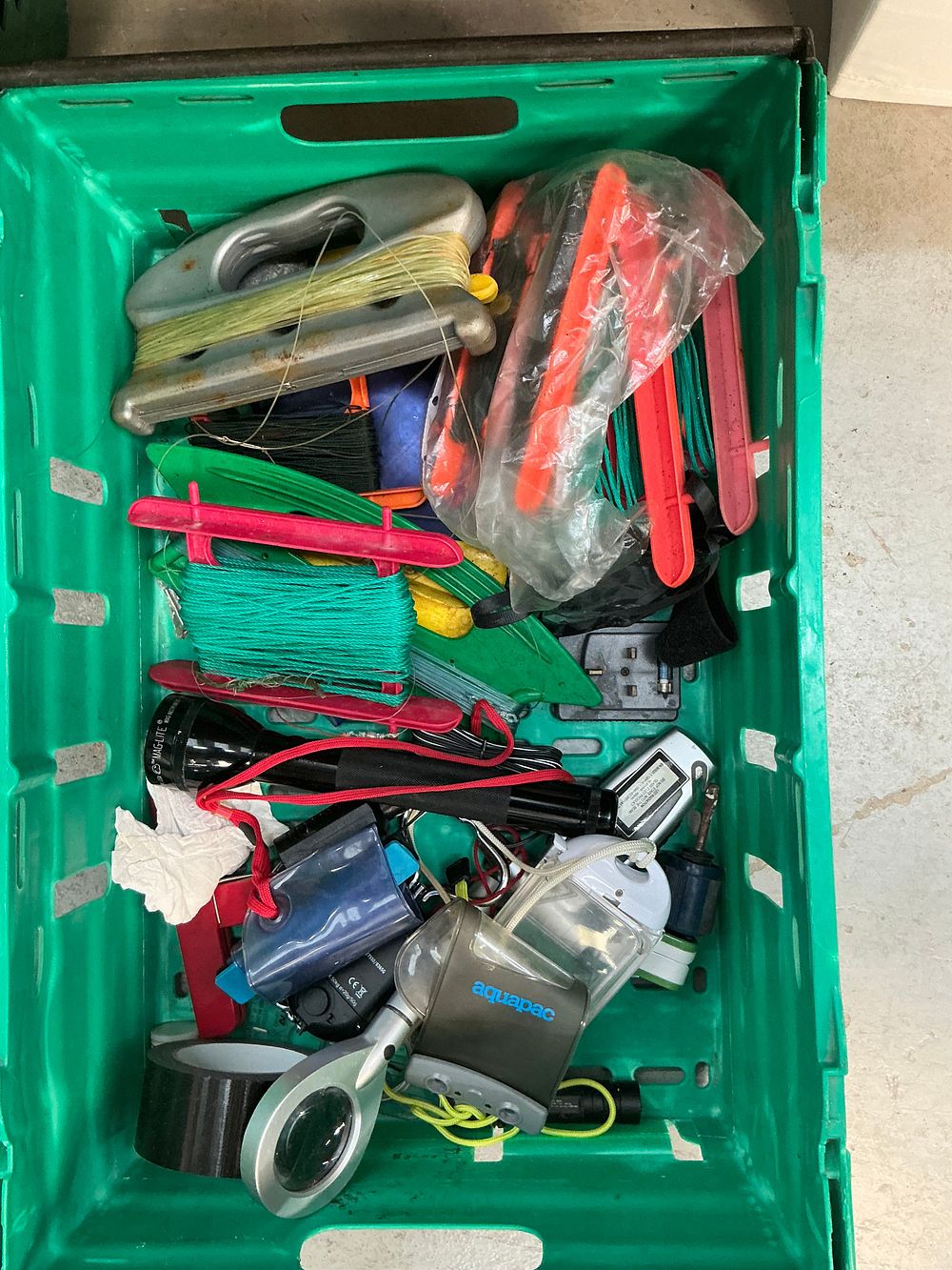 Lot 359: A Collection of Marine and Outdoor Equipment including Mag-Lite and Crab Lines