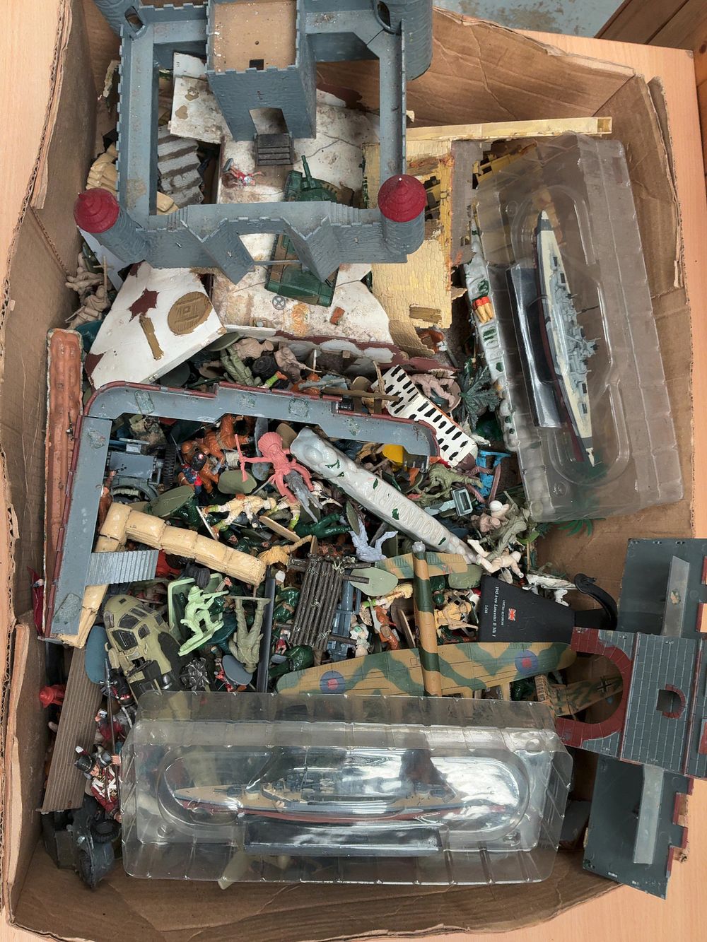 Lot 361: A Collection of Plastic and Die-Cast Military Toys and Play Sets Including a Scale Model Aircraft