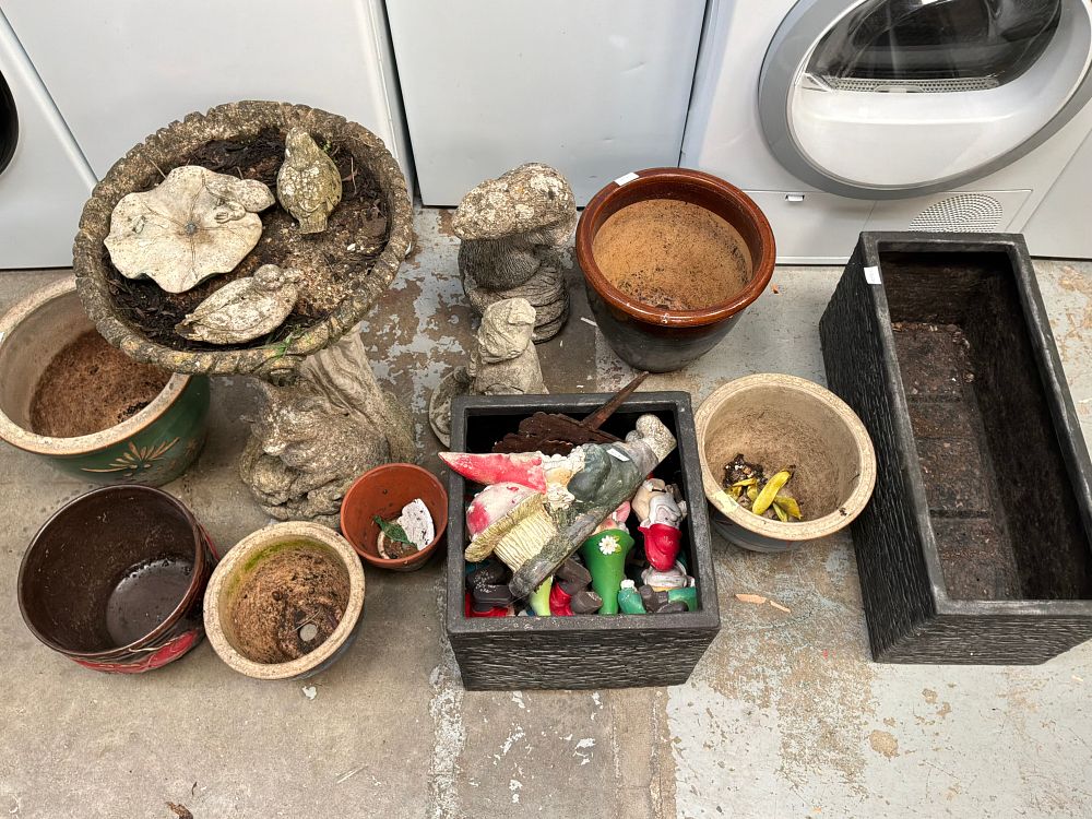 Lot 211: A Collection of Assortment Garden Ornaments and Planters in Various Materials