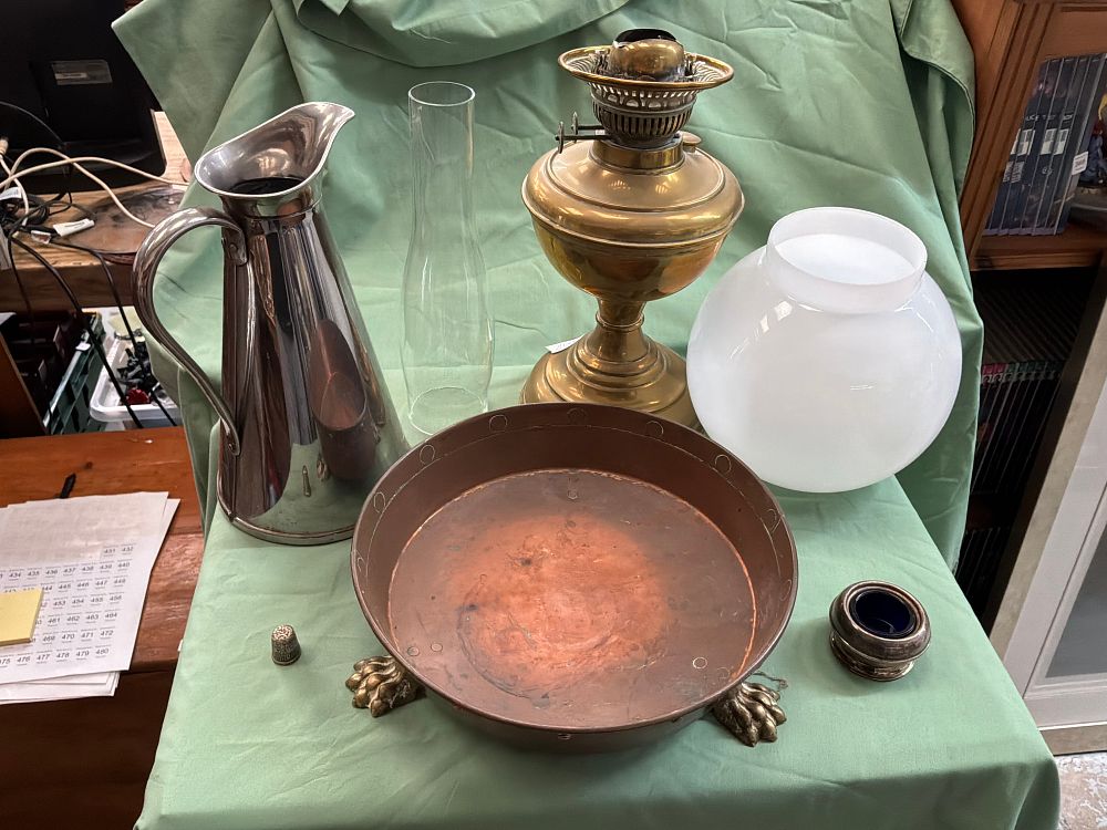 Lot 408: A Collection of Metalware and Lighting Including Silver and Arts and Crafts style Copper