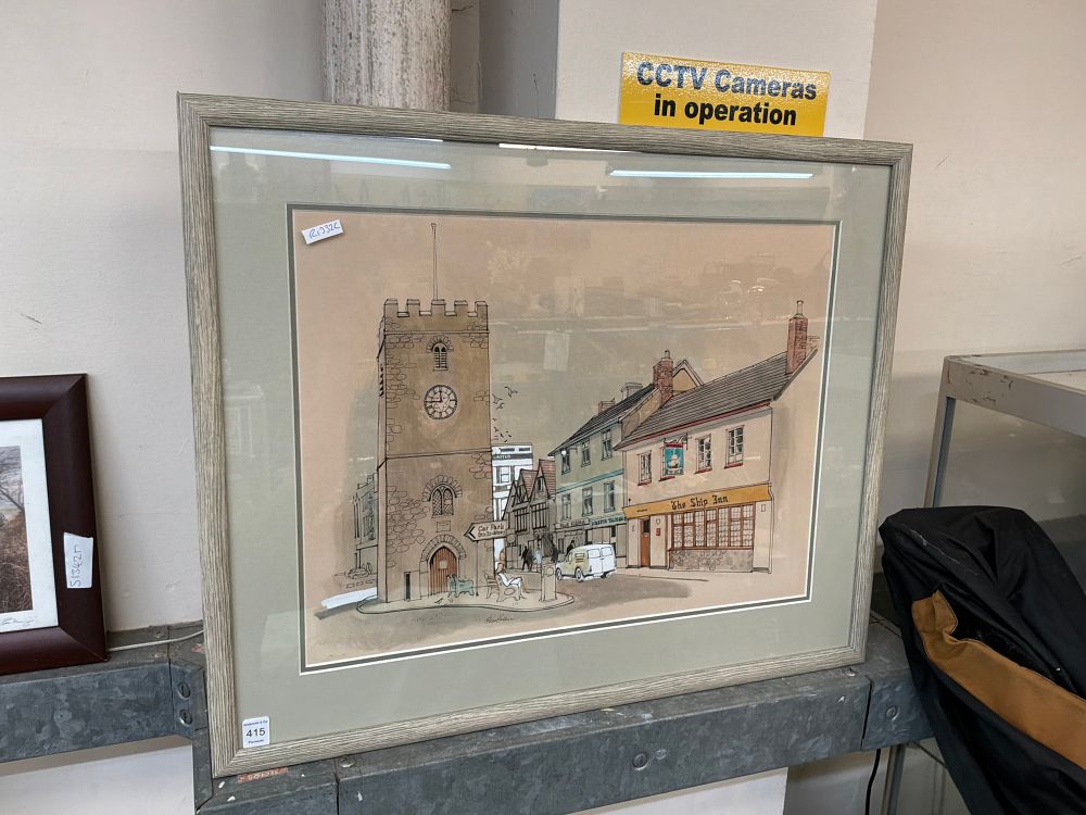 Lot 415: The Ship Inn 'Newton Abbot' Framed Mixed Media Work (Signed)