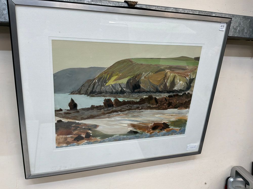 Lot 417: A Gouache Landscape Study 'Porth Lysgi Bay' (Signed)