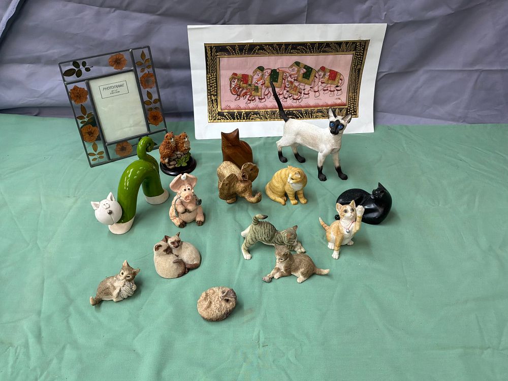 Lot 4: A Collection of Cat and Animal Figurines with Indian style Elephant Painting
