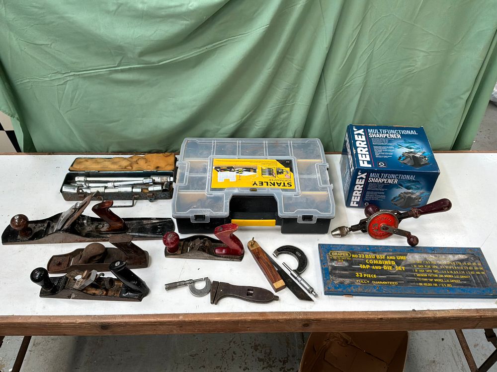 Lot 25: A Mixed Lot of Workshop Hand Tools and Hardware including Stanley and Draper Examples