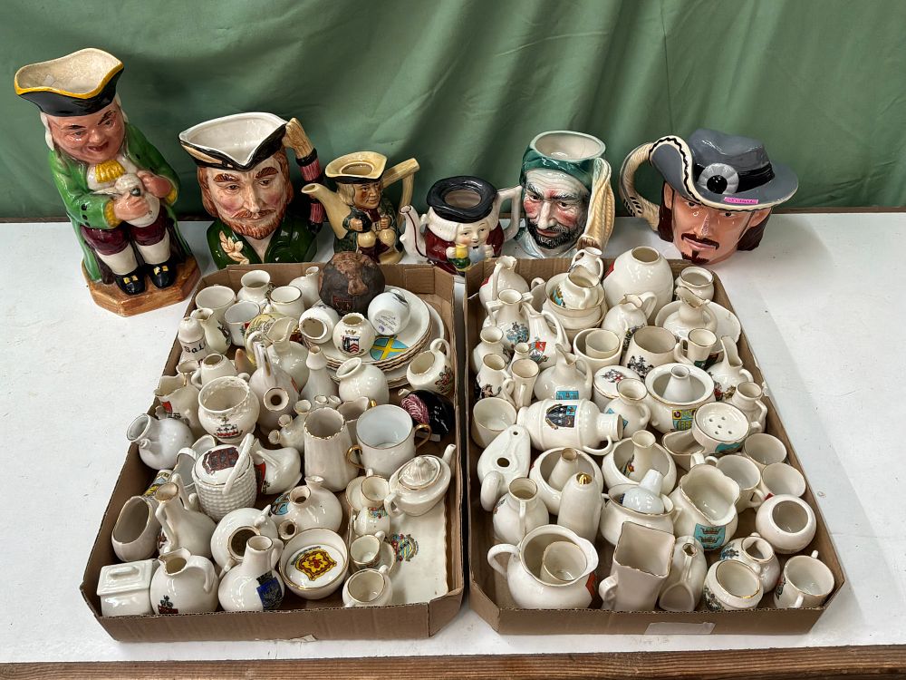 Lot 30: A Collection of Character Jugs and Crested Miniature Porcelain and Ceramics including Shelley Examples
