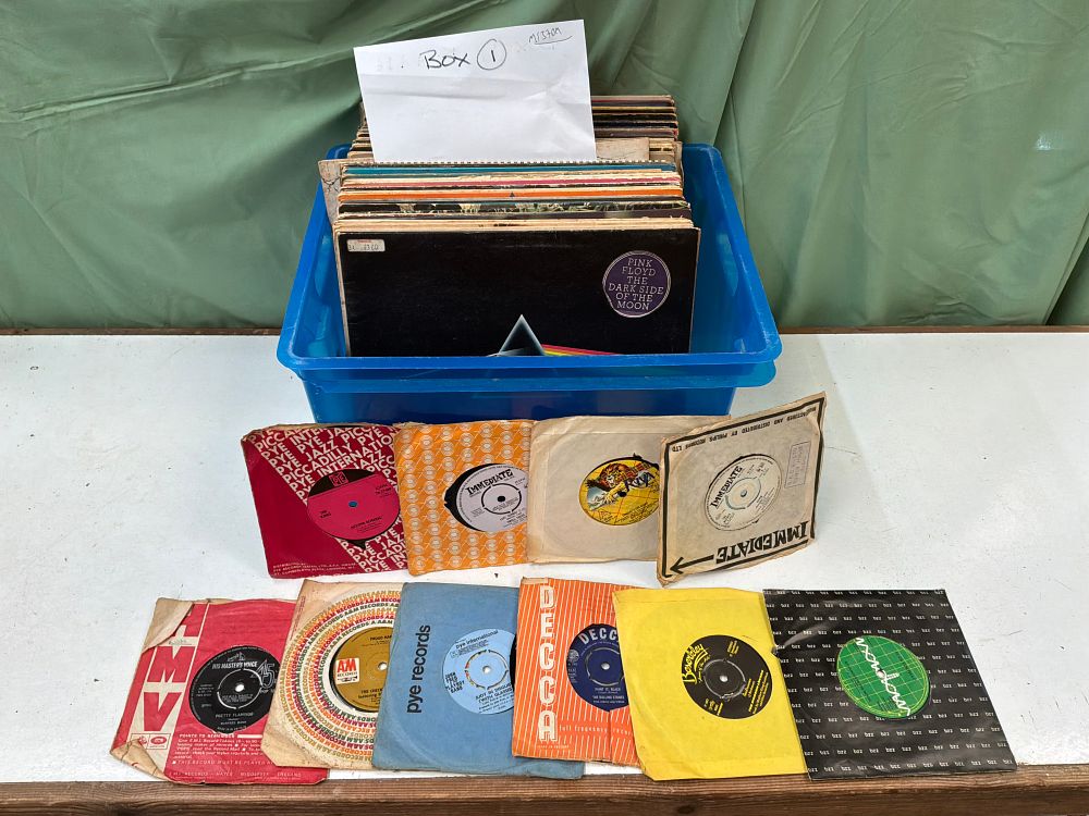 Lot 39: A Collection of Approximately Fifty Vinyl LPs and Ten 7 Inch Singles Including The Beatles and Pink Floyd Examples
