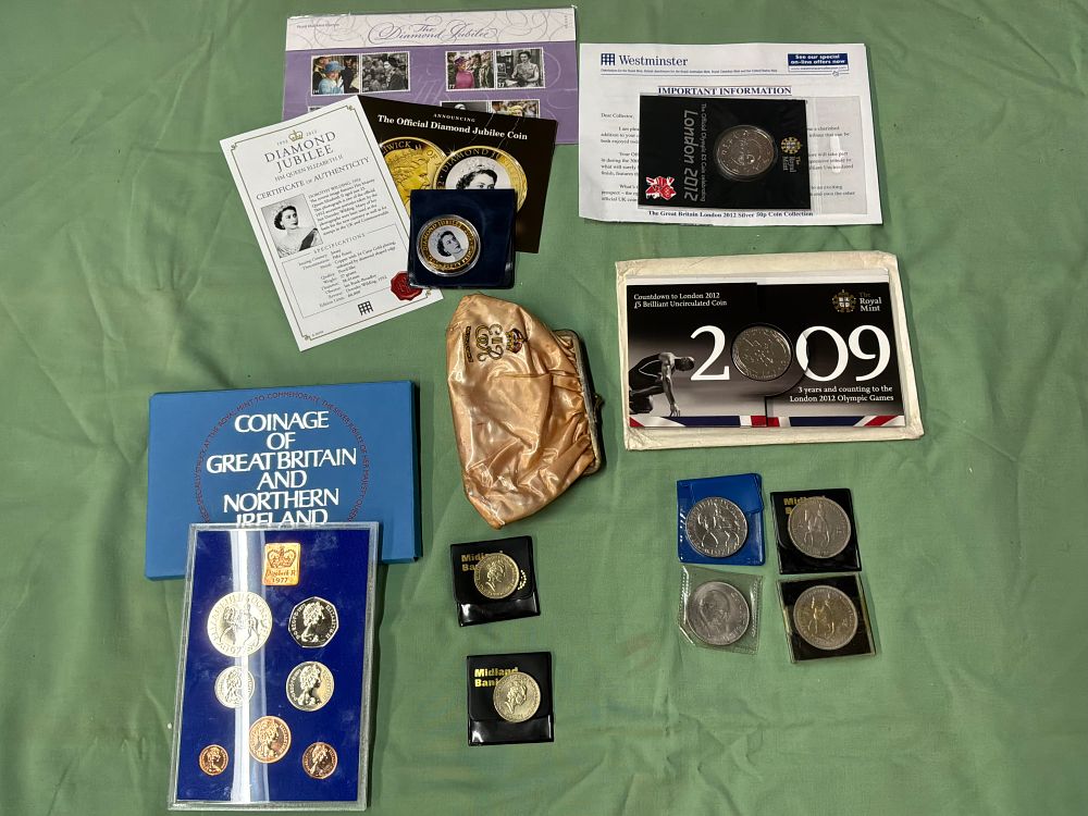 Lot 48: A Collection of British and Commonwealth Commemorative Coins and Stamps Including Royal Mint Examples