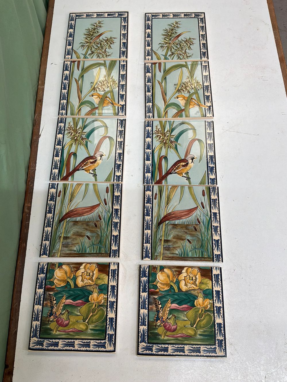 Lot 69: A Set of Ten Stovax Birds and Butterfly Pattern Glazed Earthenware Fireplace Tiles