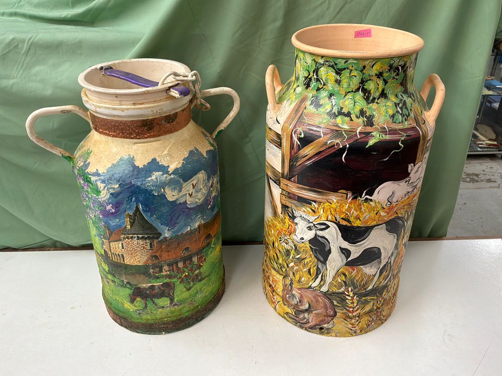 Lot 71: Two Vintage Hand Painted Metal Milk Churns including an Example Signed Di Lalla