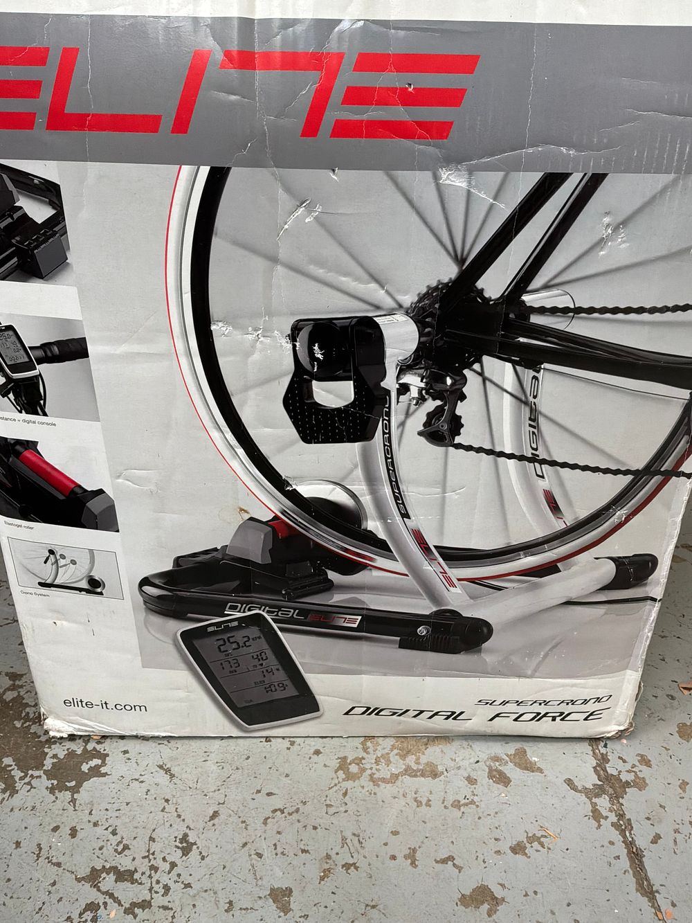 Lot 76: An Elite Supercrono Digital Force Bicycle Indoor Trainer in Original Box