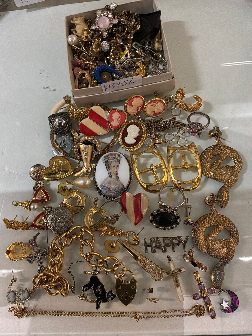 Lot 93: A Collection of Costume Jewellery Including Figural Snake Brooches and Cameo Examples