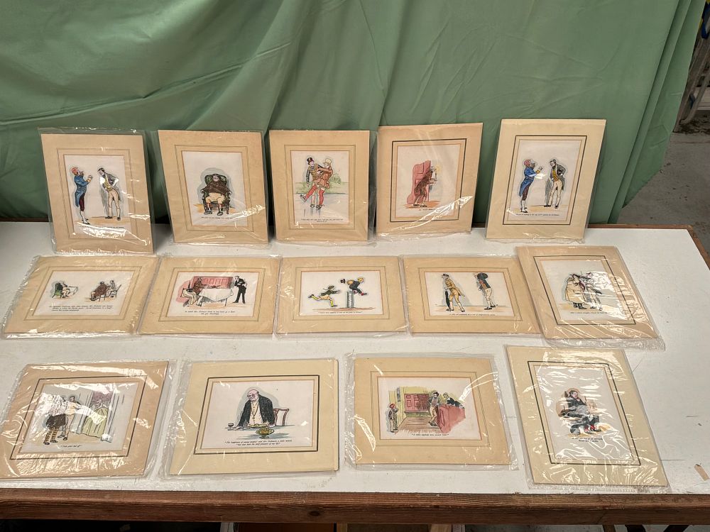 Lot 118: A Collection of Fourteen Hand Coloured Dickensian Themed Prints