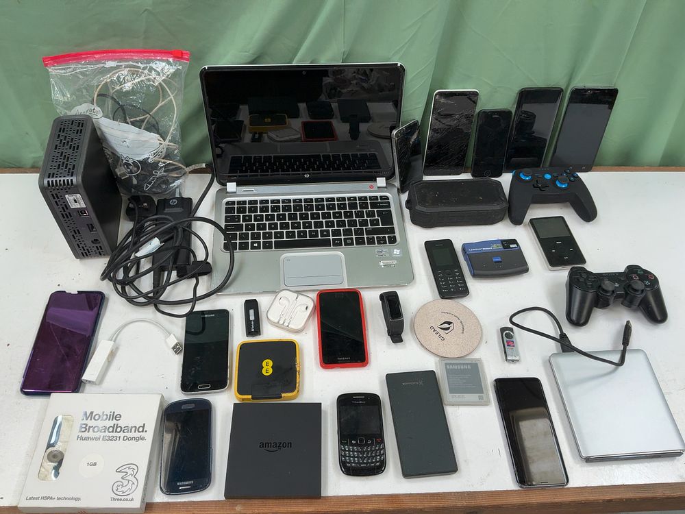 Lot 120: A Collection of Consumer Electronics and Networking Equipment Including HP and Samsung Examples