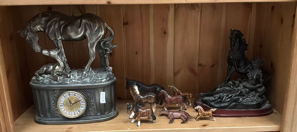 Lot 134: A Collection of Equestrian Figurines and Sculptures Including a Mantel Clock