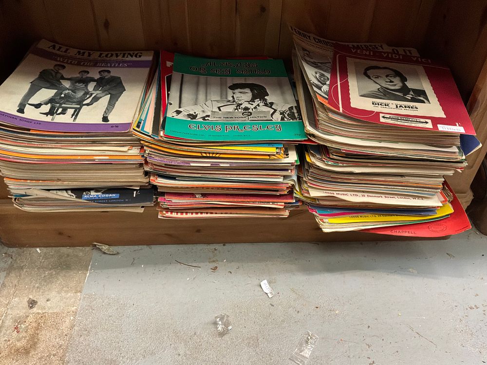 Lot 135: A Large Collection of Mid-20th Century Sheet Music Including The Beatles and Elvis Presley Examples