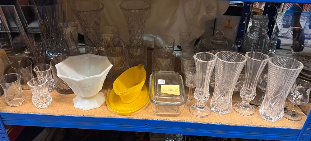 Lot 162: A Collection of Cut Glass and Crystal Decorative Items and Tableware Including Milk Glass and Coloured Examples