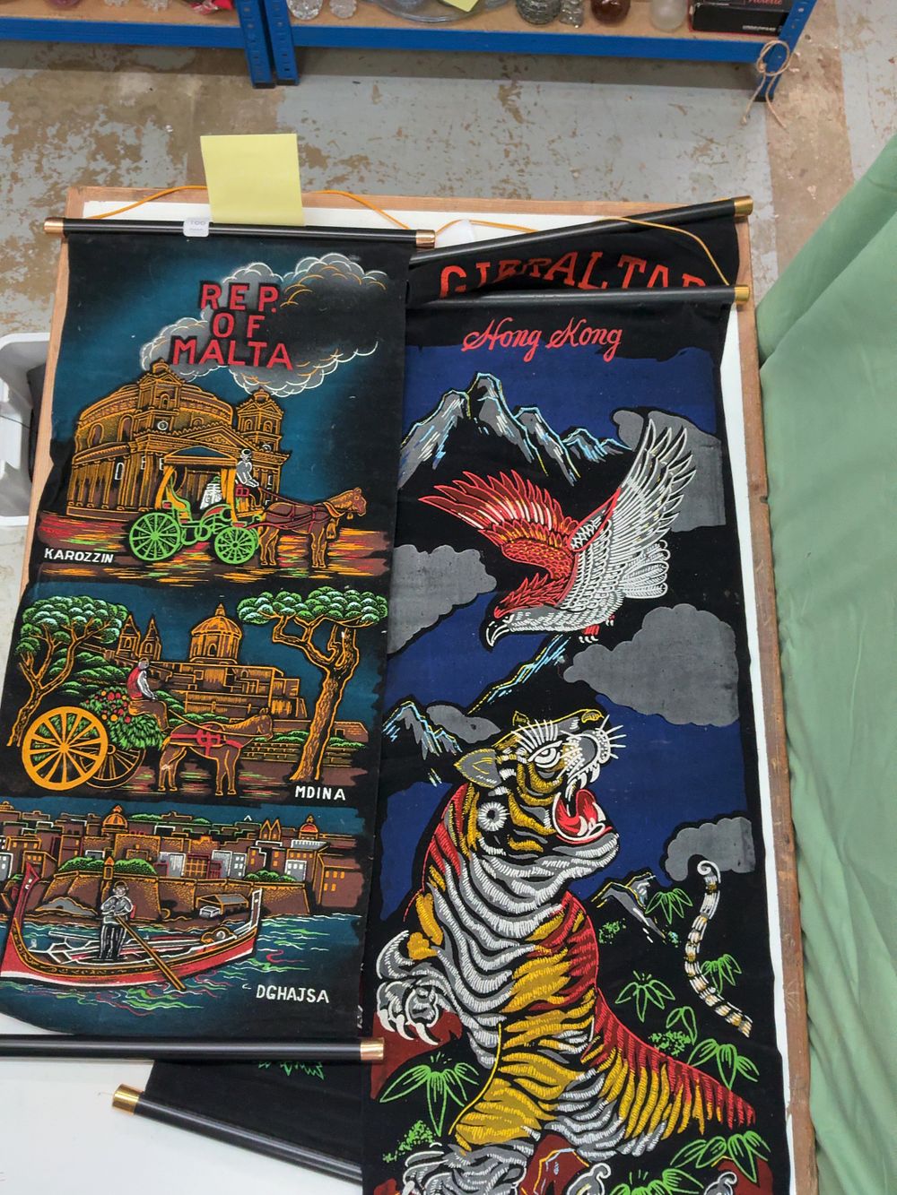 Lot 166: A Collection of Mid-Century Screen Printed Fabric Souvenir Wall Scrolls