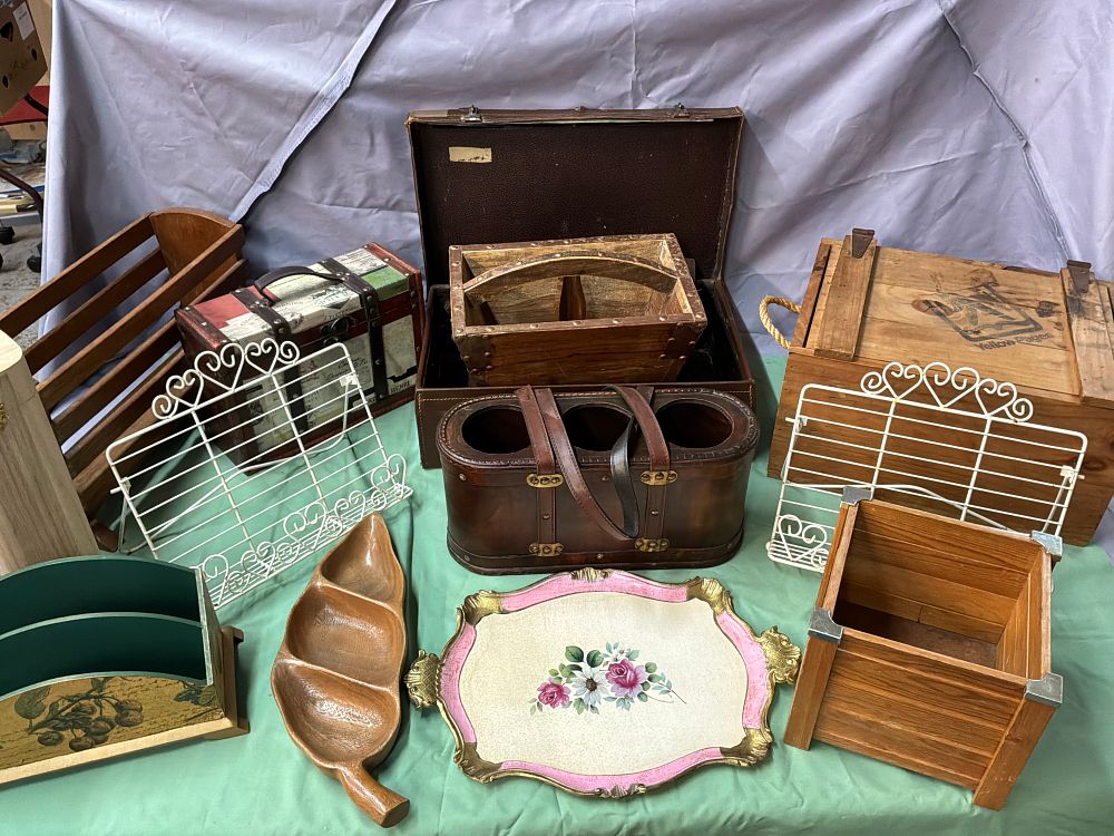 Lot 180: A Collection of Vintage Wooden Storage and Decorative Items including a Yellow Pages Crate