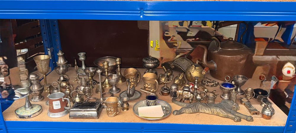 Lot 185: A Collection of Copper and Brass Metalware including Miniature Animal Figurines and Tableware