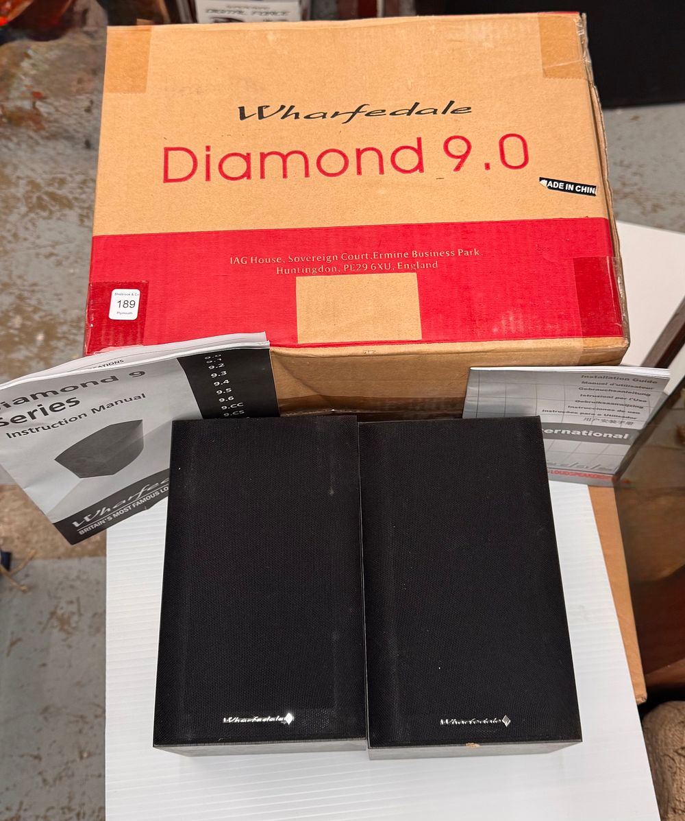 Lot 189: A Pair of Wharfedale Diamond 9.0 Black Ash Finish Loudspeakers with Original Packaging