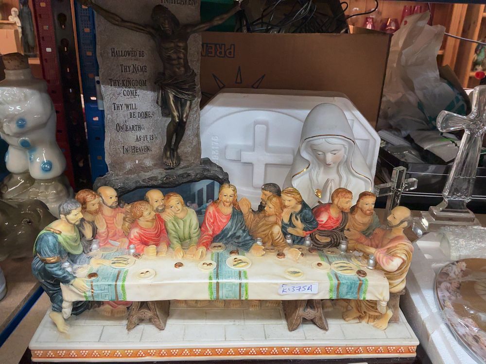 Lot 202: A Collection of Religious Figurines and Commemorative Items Including the Last Supper