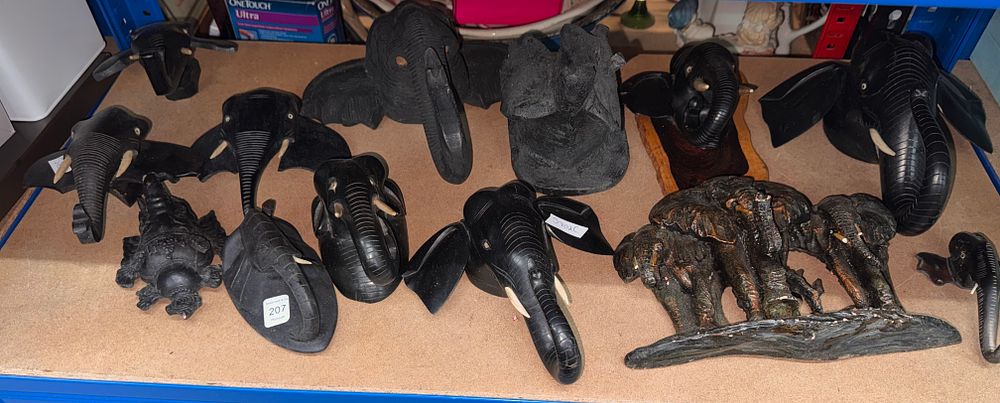 Lot 207: A Collection of Carved Wood and Composite Elephant Figures