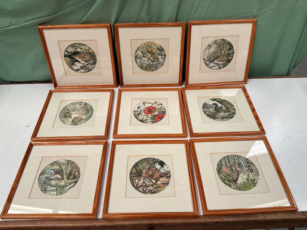 Lot 222: A Set of Nine Natural History style Framed Offset Lithographs Featuring British Wildlife