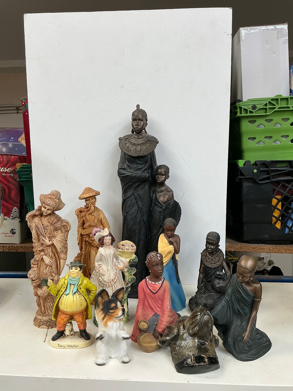 Lot 229: A Collection of Figurines in Various Styles and Materials Including a Tony Weller Figure