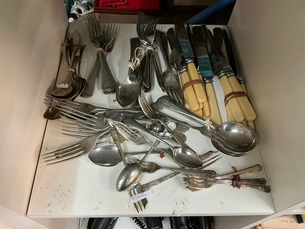 Lot 237: A Collection of Silver-Plated and Stainless Steel Flatware Including Sheffield Examples