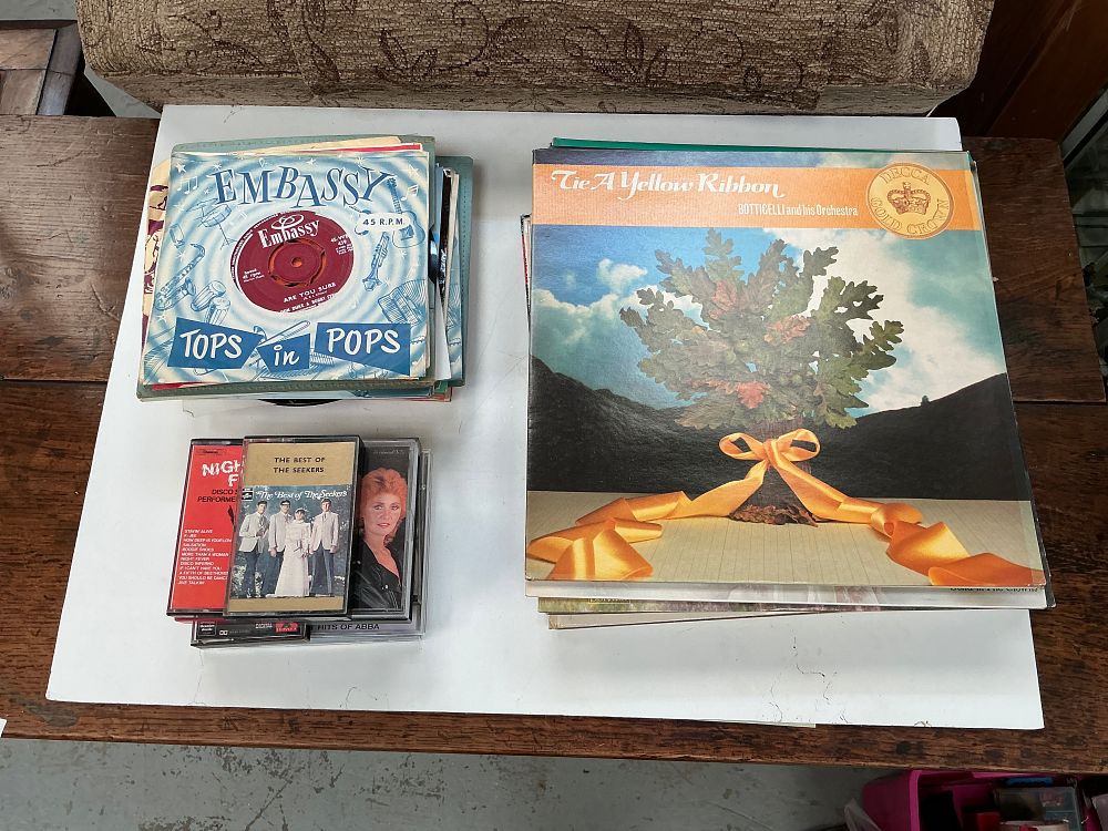 Lot 244: A Collection of Vinyl LPs 7 Inch Singles and Cassette Tapes including ABBA and Elvis Presley