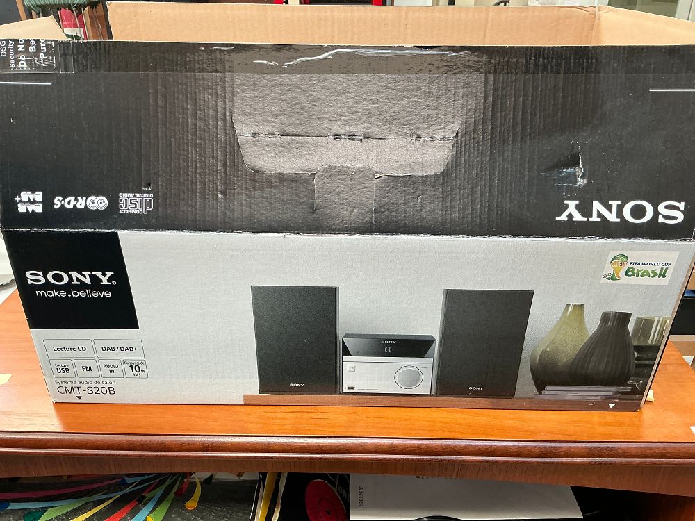 Lot 247: A Sony CMT-S20B Micro Hi-Fi System with Speakers and Accessories in Original Packaging