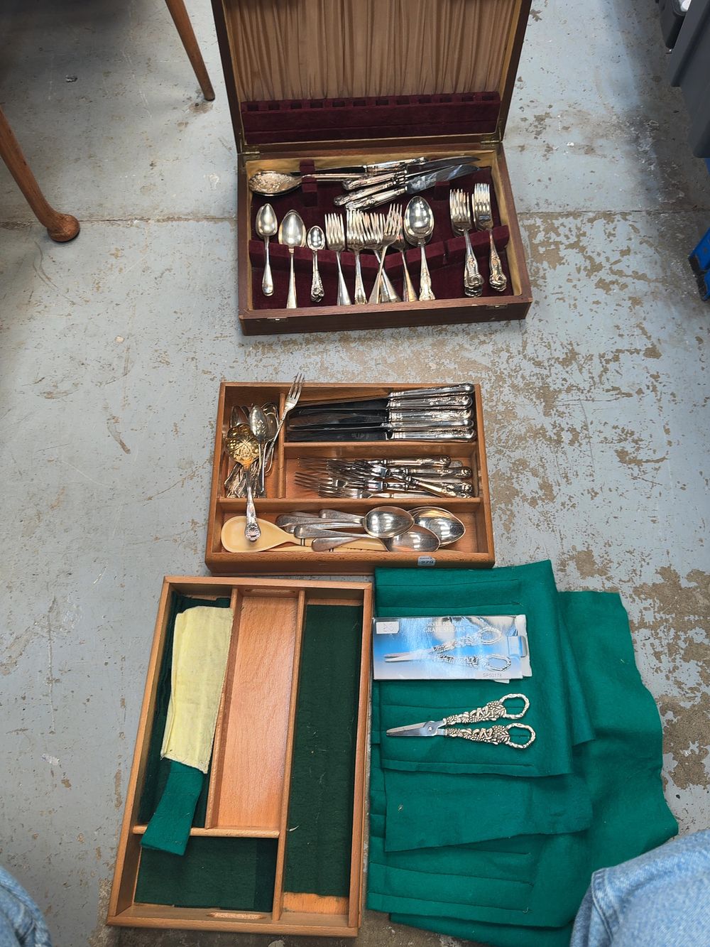 Lot 279: A Collection of Silver and Silver-Plated Flatware including Cased Examples and Grape Shears