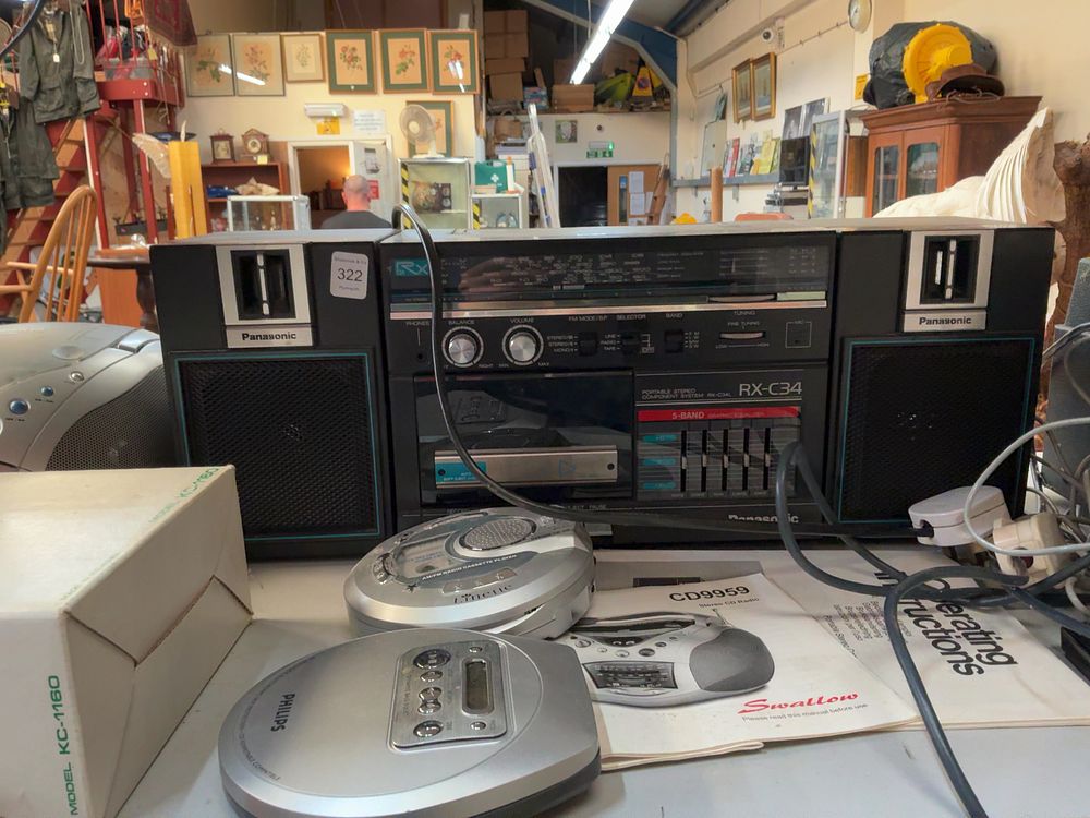 Lot 322: A Collection of Vintage Portable Audio Equipment Including Panasonic and Ferguson Examples