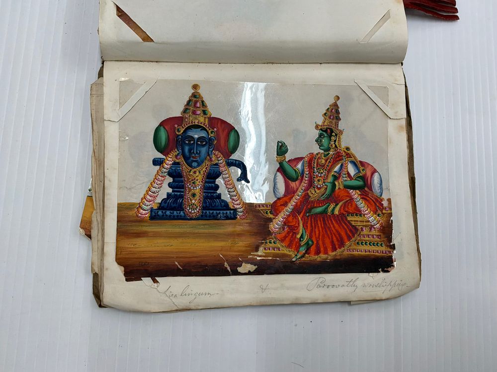 Lot 172: An Album of approximately Fifty Three Hand Painted Company School Mica Paintings Depicting Indian Castes and Daily Life