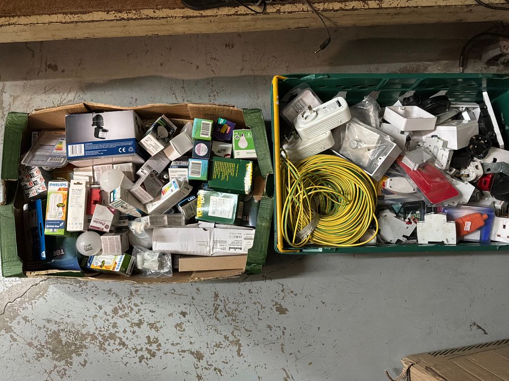 Lot 219: A Collection of Assorted Domestic Electrical Installation Components and Lighting Supplies Including Philips Examples