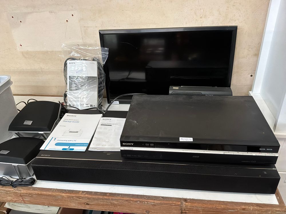 Lot 388: A Collection of Samsung and Sony Home Electronics Including Televisions and Audio Equipment
