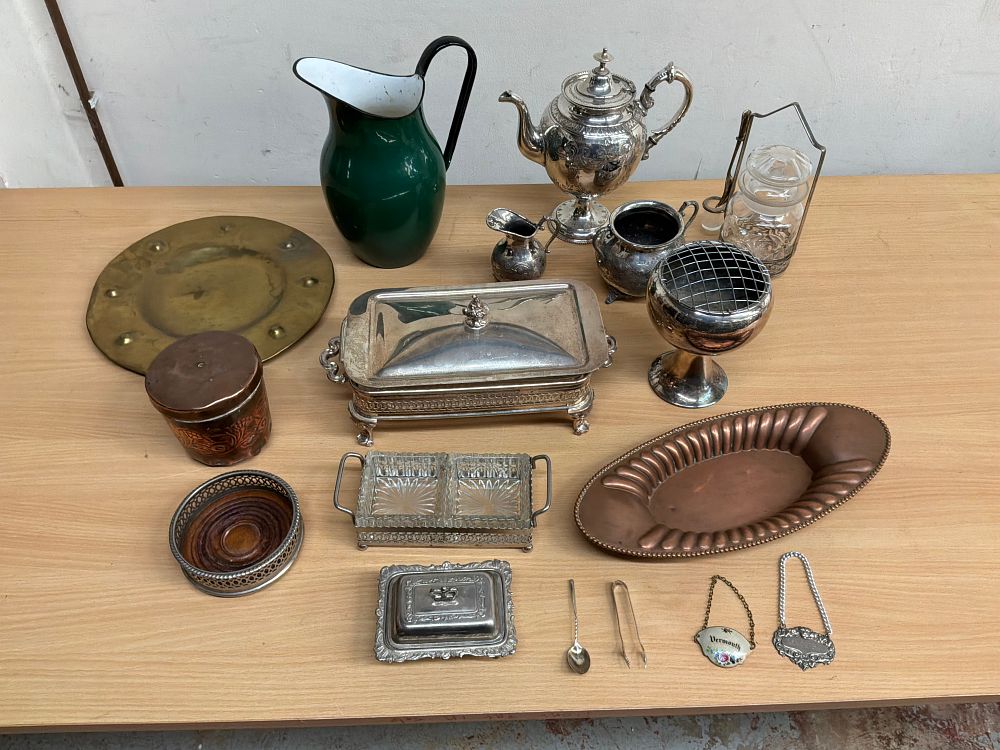 Lot 398: A Collection of Silver-Plated, Copper and Brass Tableware and Decorative Items including Beldray and Joseph Sankey and Sons Examples