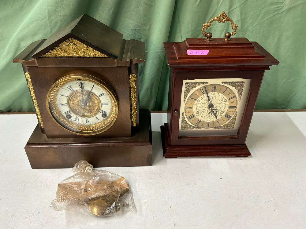 Lot 65: Two Mantel Clocks Including Ansonia and H. Samuel Examples