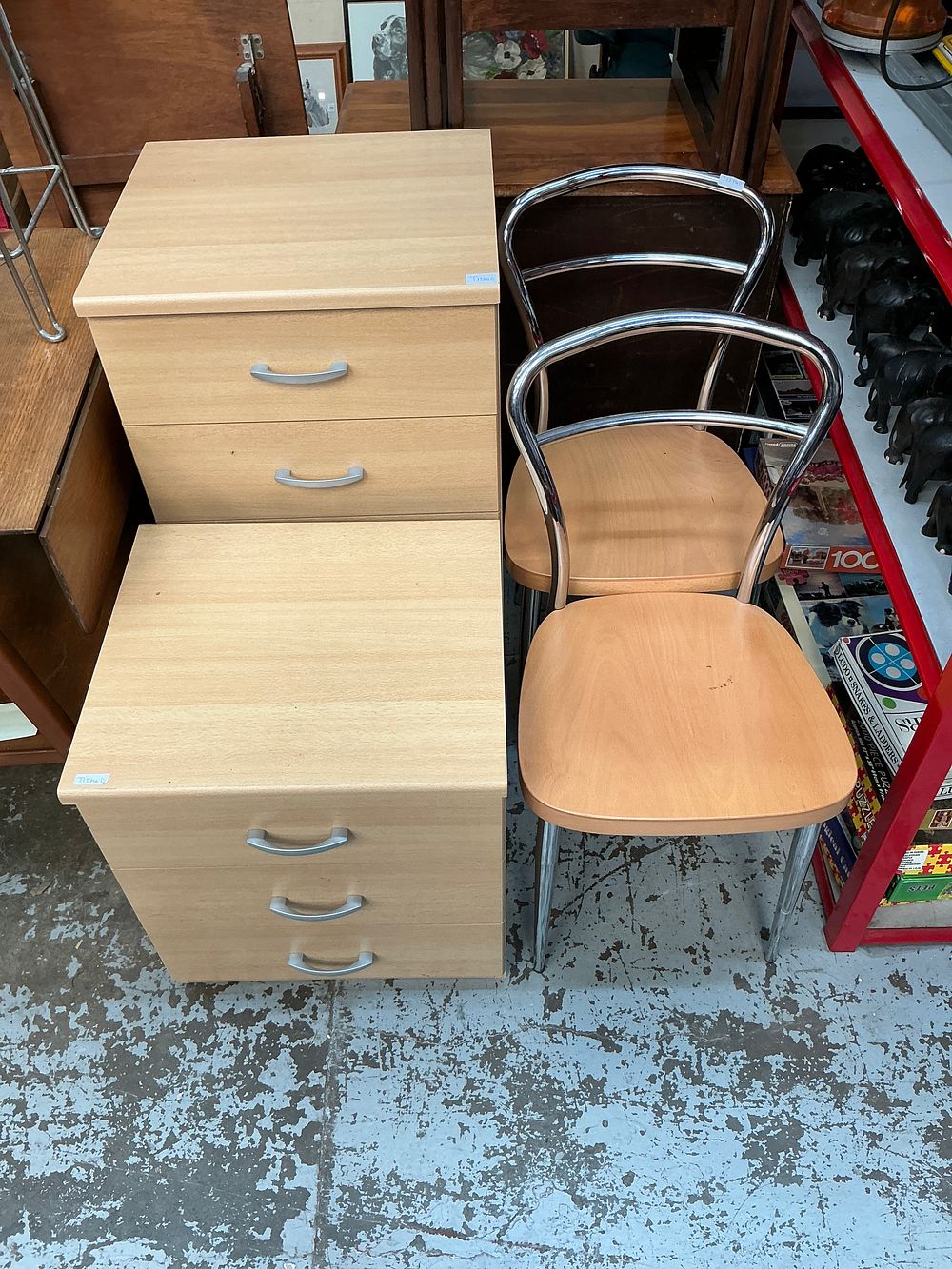 Lot 326: A Set of Two Contemporary Beech style Office Storage Units and a Set of Chairs